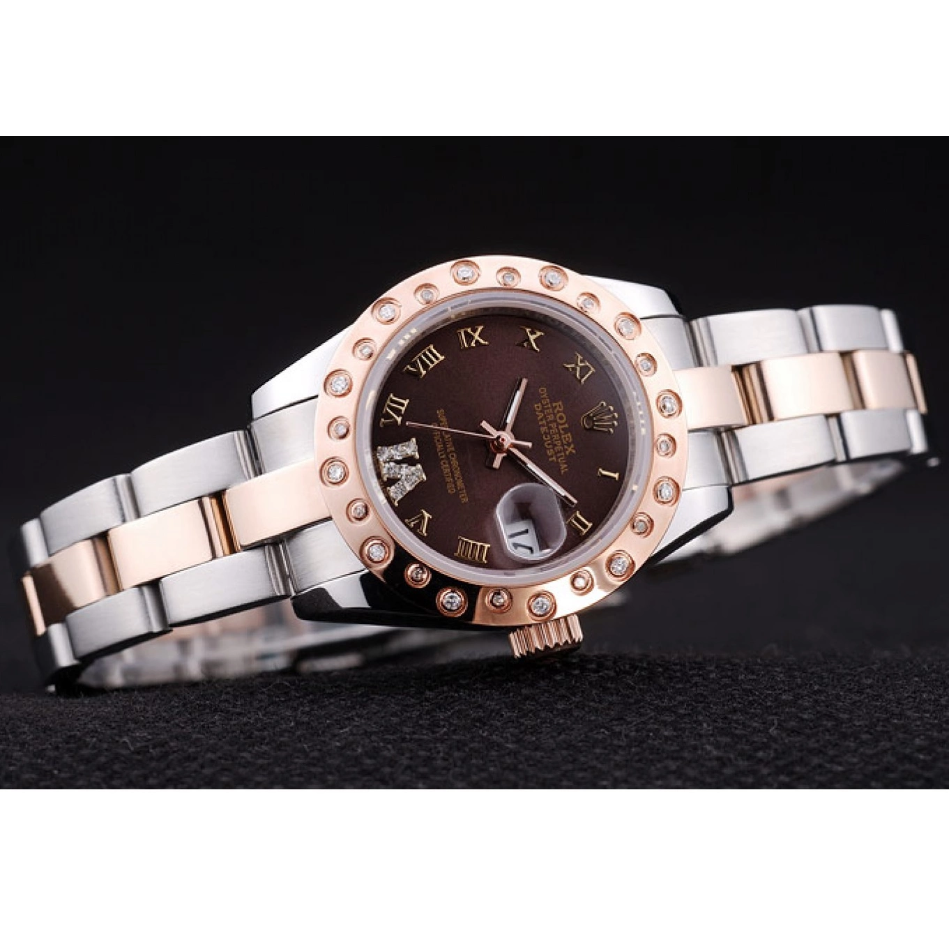 Aaa replica watch Brown Gold 7475 Diamonds Dial Rolex Bezel Datejust Rose Polished 0531